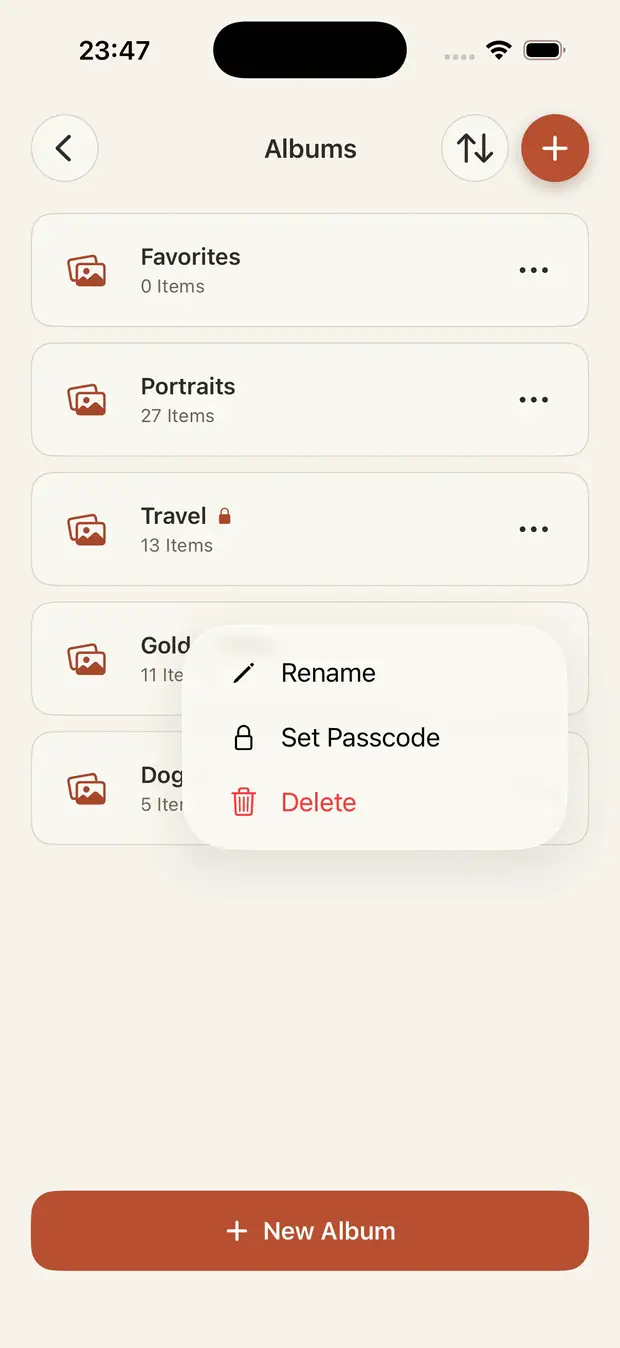 Screenshot of individual album locking in Hide Photos