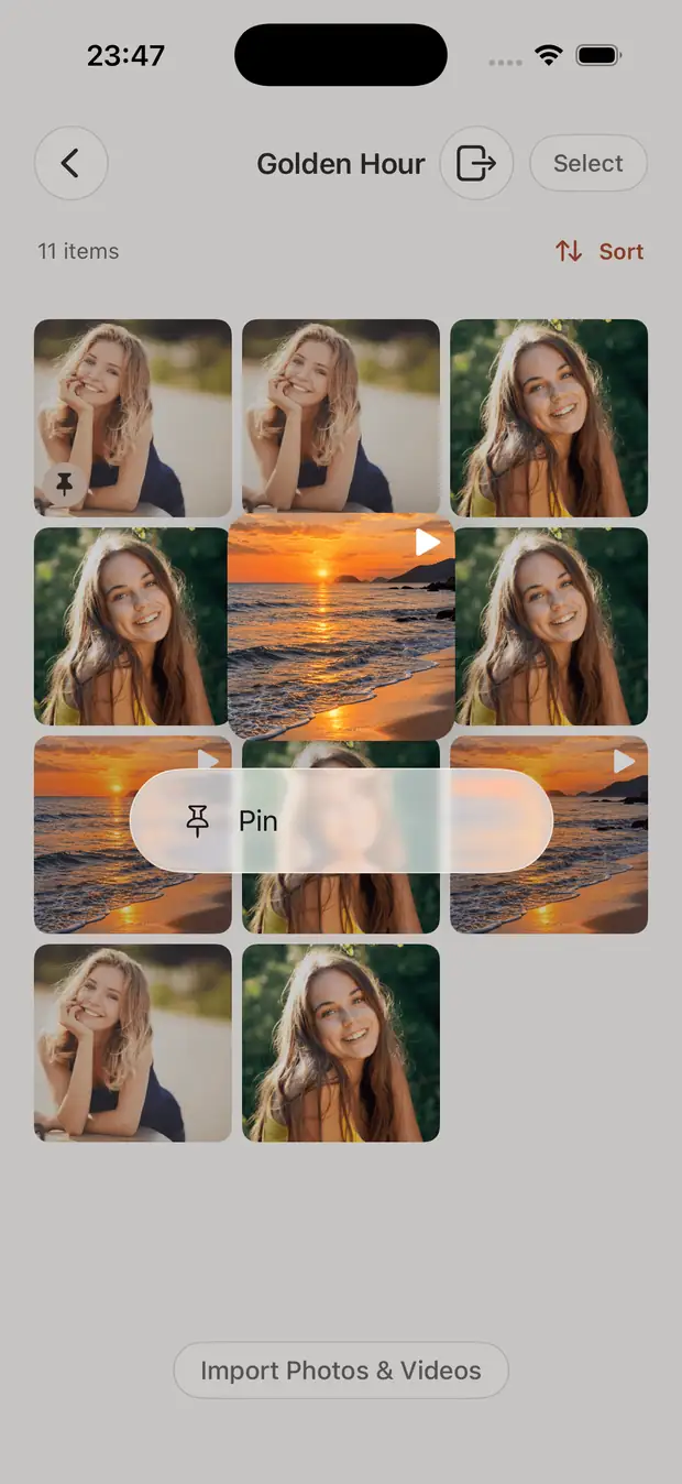 Screenshot of Hide Photos album pin to top feature