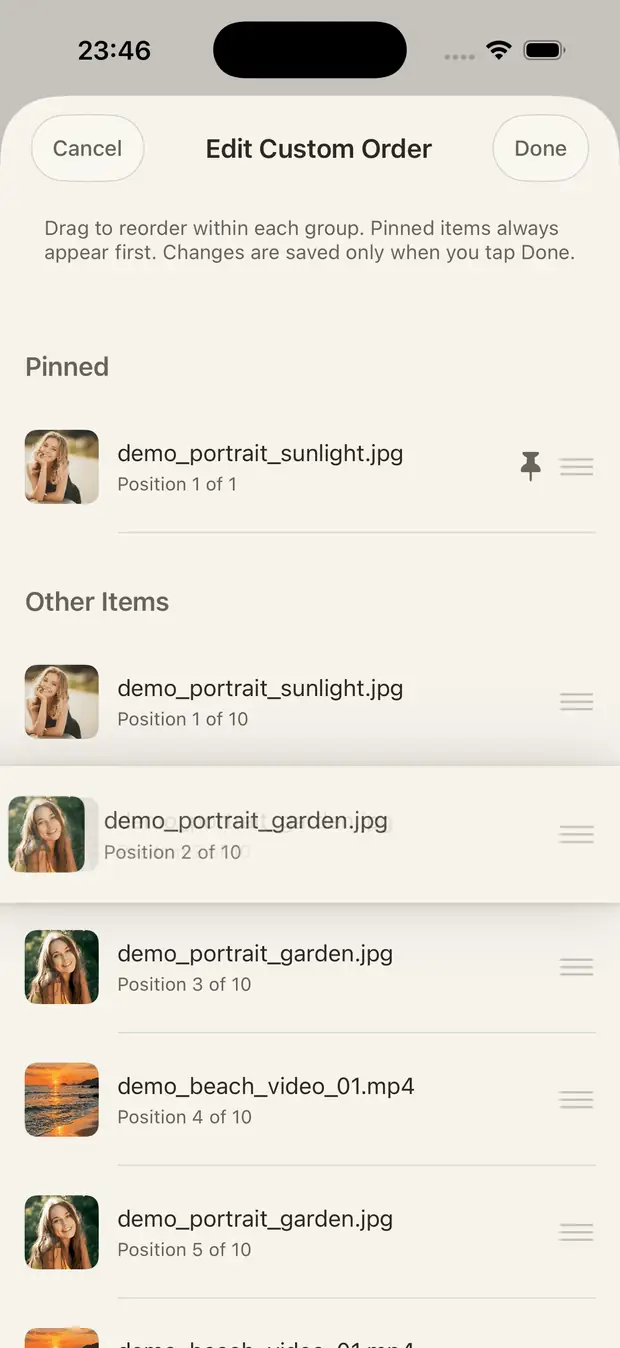 Actual Hide Photos album sort screenshot